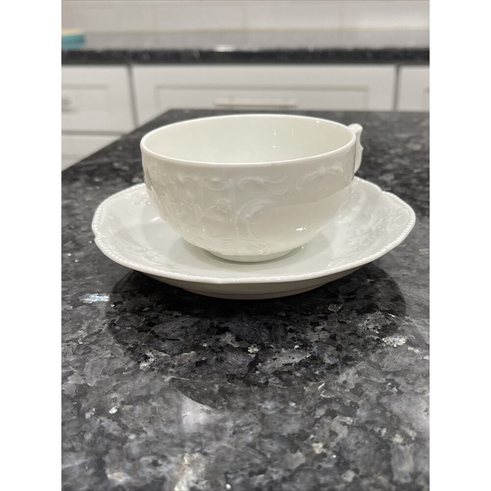 Germany Rosenthal Sanssouci Continental White China Flat Low Cup & Saucer Set